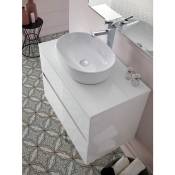 Meuble de salle de bain coloris blanc avec vasque à poser en céramique - Longueur 60 x Profondeur 46 x Hauteur 56 cm Pegane