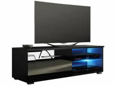 Meuble tv coloris noir mat / noir brillant avec éclairage led bleu - 100 x 40 x 36 cm -pegane-