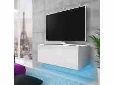 Meuble tv - SKYLARA - blanc mat / blanc brillant - 100 cm - led bleue