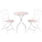 Outsunny - Ensemble de jardin bistro 3 pièces 2 chaises pliantes et table ronde - métal époxy, plateau mosaïque - blanc
