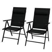 Outsunny Lot de 2 chaises pliantes de jardin avec appui-tête, accoudoirs et structure en aluminium dim. 54 x 67 x 108 cm Noir