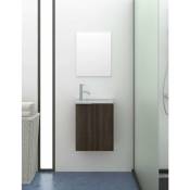 Petit meuble de salle de bain moderne kompact avec miroir et lavabo en resine a charge minerale 60X40X22CM Frêne tea