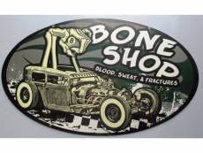 "plaque tole épaisse hot rod bone shop 61cm ovale