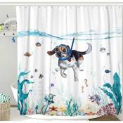 Rideau de douche chat drôle bleu sarcelle mer océan tissu imperméable rideaux de douche pour salle de bain avec animal pieuvre étoile de mer tortue