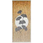 Rideau de porte Bâtonnets de bambou peints, dessin feuilles ginkgo - 90 x 200 cm Morel