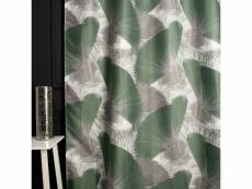 Rideau tamisant 135 x 280 cm à oeillets jacquard editeur motif floral palmes satiné vert gris