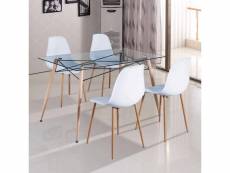 Sarya - table en verre avec 4 chaises blanches scandinaves