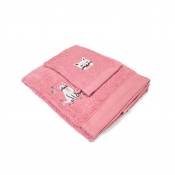 Set gant et drap de douche brodés chaton - Rose - 15 x 21 cm/70 x 130 cm