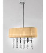 Suspension Tiffany 6+6 Ampoules E27+G9 ovale, chrome poli avec Abat jour bronze & cristal transaparent
