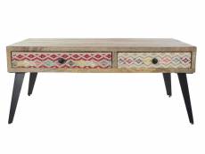 Table basse en bois de manguier et métal avec 2 tiroirs - longueur 110 x profondeur 70 x hauteur 46 cm