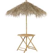 Table Bistro en Bambou avec Parasol Pliant pour Intérieur
