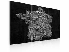 Tableau - text map of france on the black background - triptych 90x60 cm