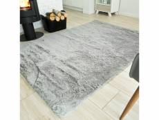 Tapiso silk tapis salon gris clair shaggy antidérapant