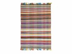 Tribal - tapis en laine à rayures gris et multicolore 140x200