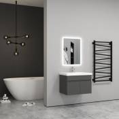 Aica Sanitaire 59(L)x38,5(W)x40(H)cm Meuble salle de bain anthracite 2 portes avec une vasque é poser pour un gain d'espace optimal avec un maximum