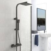 Aica Sanitaire - aica colonne de douche thermostatique noire, avec douche de tête carrée + douchette carrée réglable en hauteur