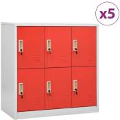 Armoires à casiers 5 pcs Gris clair et rouge 90x45x92,5cm