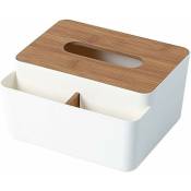Boîte à mouchoirs en bois multifonctionnelle, couverture en bois massif rectangulaire, stockage de bureau, boîte à serviettes multi-grille,blanc