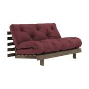 Canapé-lit en pin carob brown et tissu bordeaux 140 x 200 cm Roots - Karup Design