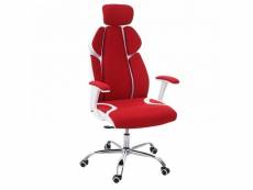 Chaise de bureau hwc-f12, chaise pivotante, tissu + similicuir ~ rouge/blanc