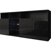 Design Ameublement - Buffet de salon bas 3 portes avec led 150x70x35cm Meuble de rangement Modèle clark Couleur Noir Finition Brillante - Noir