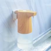 Distributeur automatique de savon bois, distributeur de savon en mousse avec capteur 300 ml, montage mural sans perçage, rechargeable USB, pour