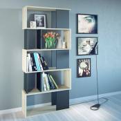 Dmora - Bibliothèque avec cinq étagères asymétriques, couleur chêne et noir, Dimensions 80 x 175 x 29 cm, avec emballage renforcé