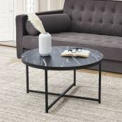 [en.casa] - Table basse ronde Uppvidinge pour salon 45 x 80 cm marbre noir / noir