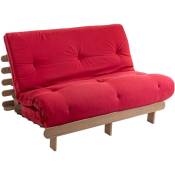 Ensemble matelas futon en coton et structure en bois massif taupe 160x200 Rouge - Rouge