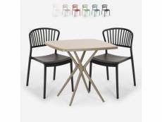 Ensemble table carrée 70x70cm beige et 2 chaises intérieur extérieur jardin terrasse bar restaurant design magus