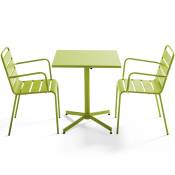 Ensemble table de jardin bistrot et 2 fauteuils métal vert