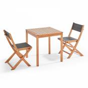 Ensemble table et 2 chaises pliantes en textilène et eucalyptus noir - Noir