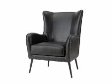 Fauteuil salon en similicuir coussin amovible, fauteuil rembourré confortable avec pieds en métal noir et garniture en tête de clou, noir