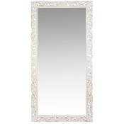 Grand miroir rectangulaire en bois de manguier sculpté blanc 90x180