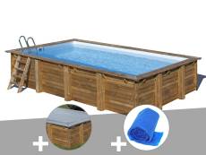 Kit piscine bois Gré Mango 6,18 x 3,20 x 1,33 m + Bâche hiver + Bâche à bulles