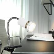 Lampe à pince blanche Lampe à pince Lampe à pince led avec prise, lampe de table, liseuse, spot mobile, métal blanc, 1x led 3W 250Lm 3000K, HxLxA
