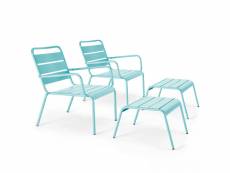 Lot de 2 fauteuils relax avec repose-pieds en métal turquoise - palavas
