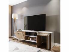 Meuble tv combiné table gigogne aptare 180cm panneau bois blanc