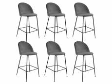 Meyrin - lot de 6 chaises hautes velours gris et pieds