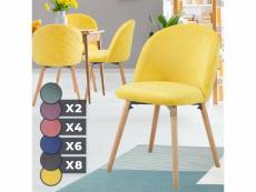 Miadomodo® chaise de salle à manger en velours - lot de 4, pieds en bois hêtre, style moderne, jaune - chaise scandinave pour salon, chambre, cuisine,