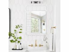 Miroir de salle de bain avec crochet de serviette montage mural, blanc