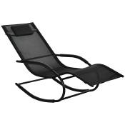 Outsunny Chaise longue à bascule rocking chair ergonomique avec tétière accoudoirs métal galvanisé textilène dim. 63l x 160P x 88H cm noir-AOSOM.fr