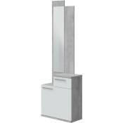 Pegane - Meuble d'entrée, meuble de rangement coloris gris cendre, blanc brillant - longueur 61 x hauteur 185 x profondeur 28 cm