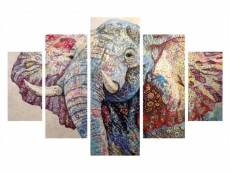Pentaptyque atos l92xh56cm bois motif eléphant multicolore