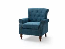 Petite chaise moderne, fauteuil rembourrée capitonné à boutons, bleu