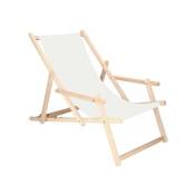 Springos - Chaise longue en bois avec accoudoirs pour jardin, plage, blanche - bianco