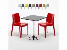 Table carrée noire 70x70cm avec 2 chaises colorées grand soleil set intérieur bar café ice mojito