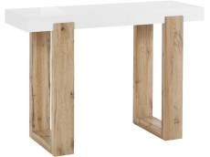 Table console en bois massif blanc et pieds en chêne