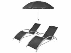 Vidaxl chaises longues et parasol aluminium noir 42161