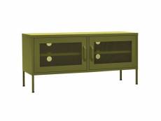 Vidaxl meuble tv vert olive 105x35x50 cm acier
